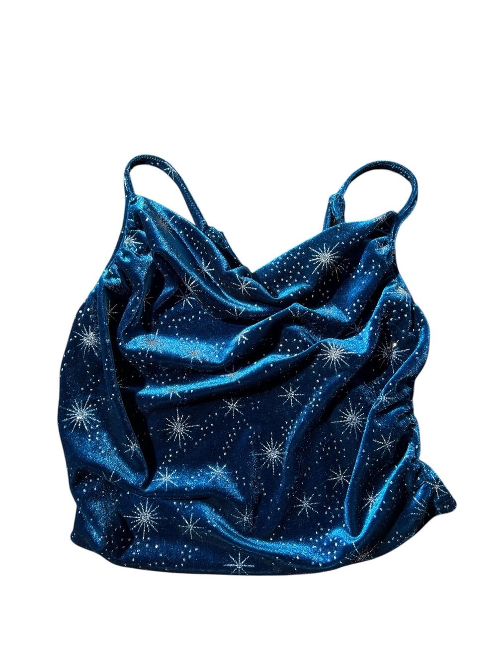 Cider Velvet Asymmetrical Neck Ruched Star Crop Cami Top Size M